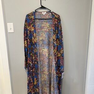 NWT LuLaRoe XL Floral Sarah Blue Yellow and Pink Duster Cardigan Long Sleeve